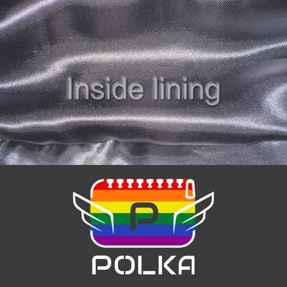 A grey cotton travel vanity bag with many Greek travel size personal hygiene products inside lgbtq+